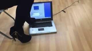 Girl trample crush and jumping on laptop with high heels boots part 1