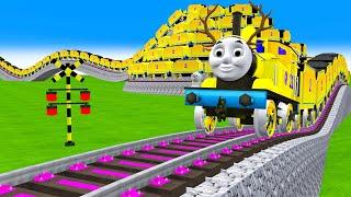 [踏切アニメ] あぶない電車  YELLOW THOMAS TRAIN Climbing Pyramid Fumikiri3D Railroad Crossing Animation