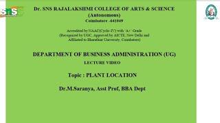Plant Location|Production and Material Management|SNS Institutions