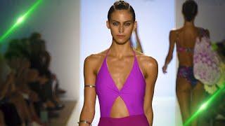 Swimsuit fashion show. Models on the catwalk  Uncensored naked fashion event