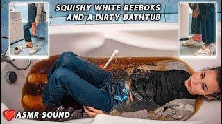 Squishy white Reeboks and a dirty bathtub | wetlook girl