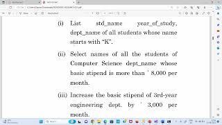 MCS023 Q1d | write SQL queries for the following