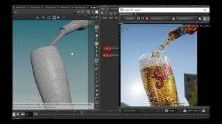 making of beer pour CG product render