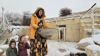 Snowy Day in the Mountains: A Nomadic Lady's Cozy Home in a Magical Cave