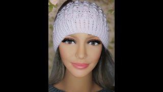 Симпатичная Женская Шапочка  Спицами  Cute Women's Hat  Knitted