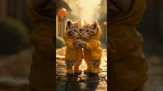 Meow Meow Sad Song in the Rain ️ Twin Kittens in Raincoats