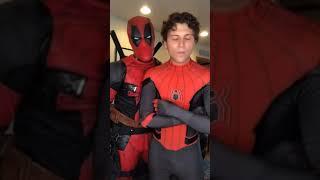 He’s so adorable when he tries to be a bad boy!#deadpool#spiderman#adorable#funny#squad#tomholland