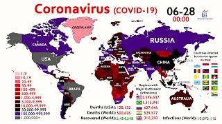 10 Million Coronavirus Cases & 500,000 Deaths Worldwide (World Map Timelapse)