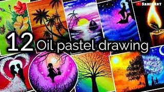 Twelve easy oil pastel drawing for beginners- Simple Oil pastel drawings| Easy drawings | #Sahilart