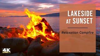 Relaxing Campfire by Lake at Sunset in 4k Ultra HD, Stress Relief, Meditation & Peaceful Deep Sleep