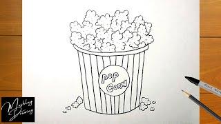 How to Draw Popcorn Bucket Step by Step