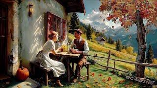 1947, Autumn morning coffee in the backyard garden (vintage oldies music from another room) ASMR