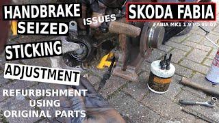 SKODA FABIA Handbrake Seizing, sticking,  Adjustment, Refurbishment (MK1 1.9 PD disc 9-07)