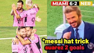 Beckham reaction to Messi hat trick goals to destroy New England Revolution 6-2