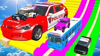 Big & Small Police Cars with Slide Color and Portal Trap - Police Chase vs Deep Lava - BeamNG.Drive