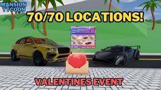 Roblox Mansion Tycoon: ALL 70 VALENTINE CARDS LOCATIONS! (Walkthrough)