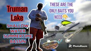 SHALLOW WATER SUMMERTIME BASS LOVE THESE LURES  Truman Lake July Bass Fishing 