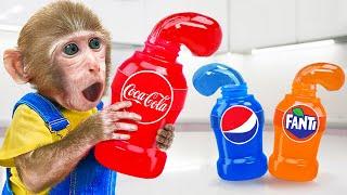 KiKi Monkey challenges with So Sweet Frozen Coca or Fanta or Pepsi Honey Jelly | KUDO ANIMAL KIKI