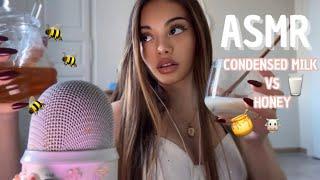 ASMR | Honey vs condensed milk (leche condensada vs miel) mouth sounds, eating sounds 