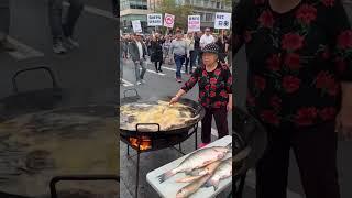 Fried fish in oil pans, logistical support for demonstrations #food
