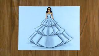 Simple Dresses drawings step by step  / Fashion illustration drawing / Fashion design Illustration