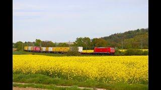 DB Cargo Bombardier Traxx 185 357-1 mit DHL Zug bei Nidderau