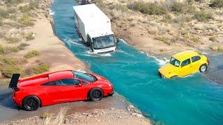 Cars vs Fast Flowing River and Reverse Speed Bump  BeamNG Drive