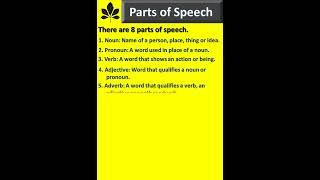 Parts of Speech: noun, pronoun, verb etc #viral #shorts