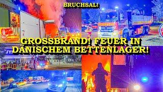 +++ GROSSBRAND IN DÄNISCHEM BETTENLAGER +++ FEUERWEHR in BRUCHSAL im GROSSEINSATZ | FLAMMEN & RAUCH