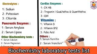 Biochemistry department laboratory tests list.