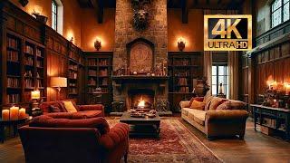 "Cozy Gryffindor Common Room | Harry Potter Ambience with Crackling Fireplace & Snowy Winter Sounds"