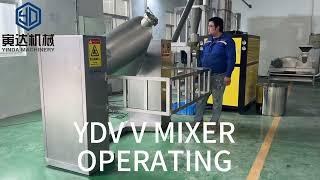 Yinda YDV 300L SS316L V blender with front guards and rear photoelectric protection system