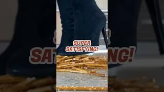 High Heel Boots vs. Crispy Sticks! Oddly Satisfying Food Crushing! ASMR