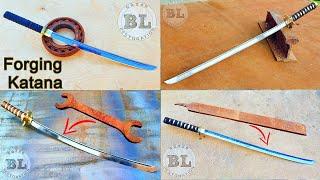 Forging a KATANA out of Old FILE, Railroad Track, BEARING, Giant WRENCH
