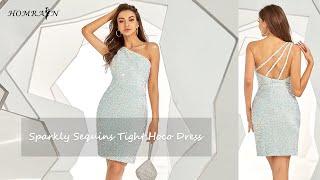 Sky Blue One Shoulder Sequin Homecoming Dress| Homrain Hoco