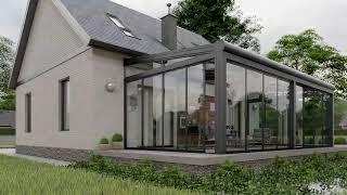 Sunroom | Retractable glass roof with sliding glass doors