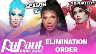 Season 16 *UPDATED* Elimination Order - RuPaul's Drag Race Spoilers