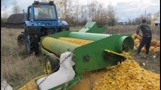 Pumpkin harvester. We collect pumpkin seeds. #harvester #seeds Pumpkin harvester on a tractor