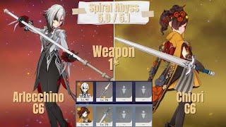 C6 Arlecchino & C6 Chiori Solo Weapon 1* Spiral Abyss 5.1