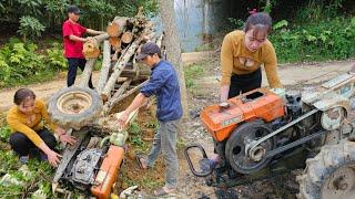 Genius girl Repairs diesel agricultural machinery, After completing the repair, change old to new.