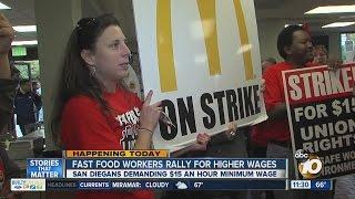 San Diego fast food workers take to streets to rally for higher minimum wage