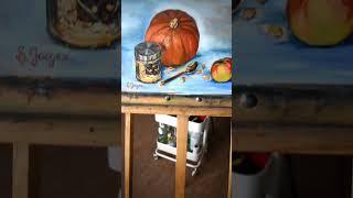 Pumpkin still-life oil painting for Halloween #Halloween #allaprima #oilpainting