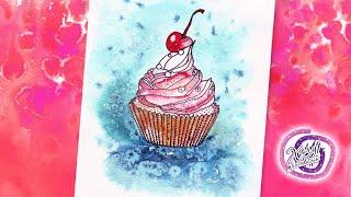 Как нарисовать капкейк с вишенкой! Скетч капкейк! Акварель | How to Draw cupcake with a cherry