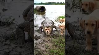 The lucky puppies are not really eating it #wildlife #animals #crocodile #ai #zoo #puppy #cute #cat