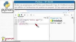 Python  IF ELSE  Si  Exercice  Demander Age  Dire si majeur ou mineur  Condition  SNT Seconde