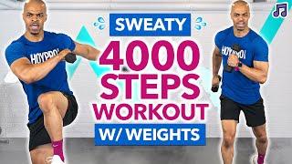 SWEATY 4000 STEPS Walking Workout with Weights (NO JUMPING, All Standing, Knee Friendly, No Repeats)