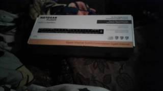 Netgear 16 port gigabit ethernet switch unboxing and demo.