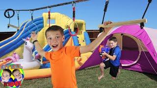 24 Hour Overnight in Backyard Fort!  Chase vs. Shawn Nerf Battle and Floor is Lava! | Steel Kids