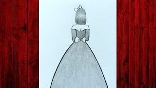 Pencil drawing girl with long dress \ girl drawing \ easy drawing