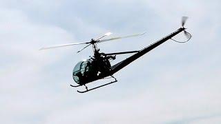 Hiller H-23 Raven demo flight and spraying imitation at Kisapostag, Hungary